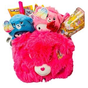 Care-bear pink giant Easter  large fluffy basket 13x14 inches high includes pink